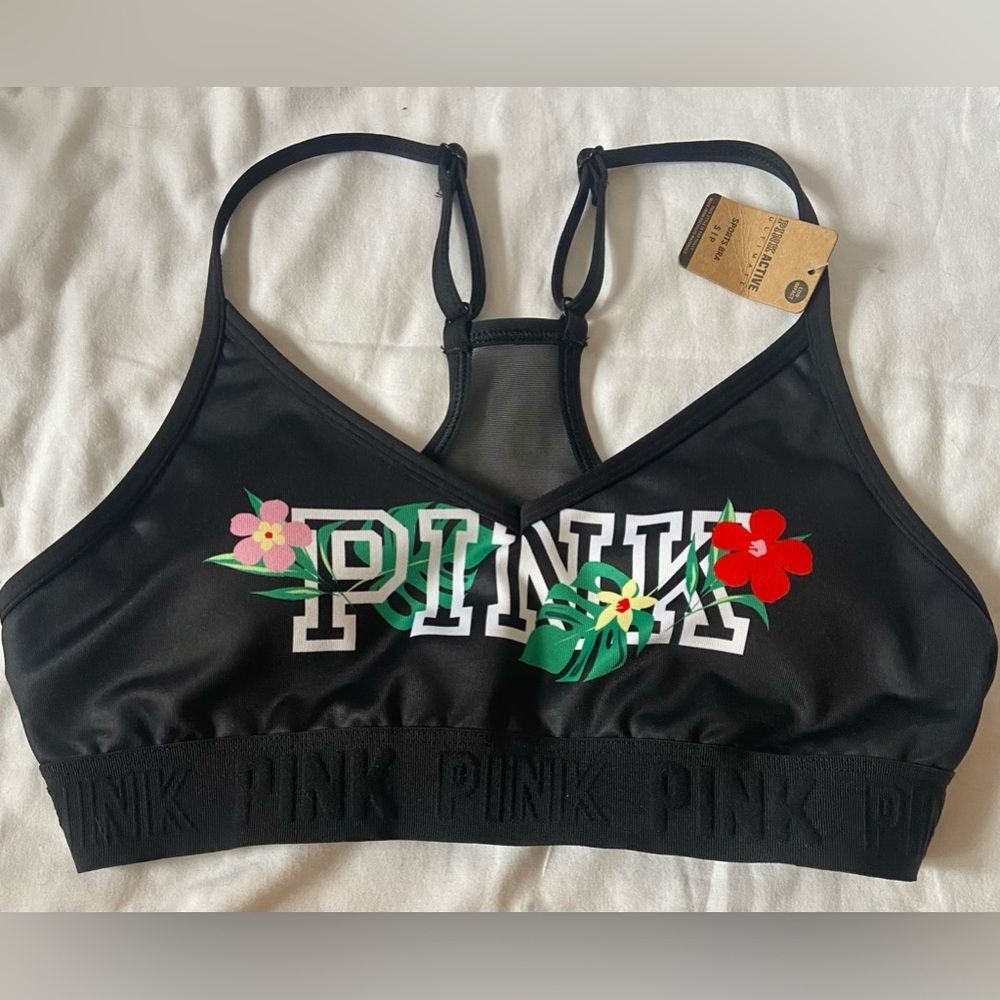 NWT Victoria’s Secret Pink ACTIVE Bra, Floral, Ultimate Light Lined, Size Small
